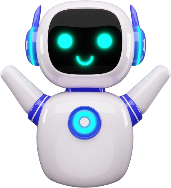 AlphaBot, a friendly white and blue robot waving